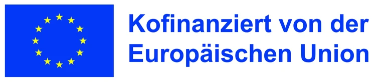 EU-Flagge mit Schriftzug daneben: Kofinanziert von der Europäischen Union