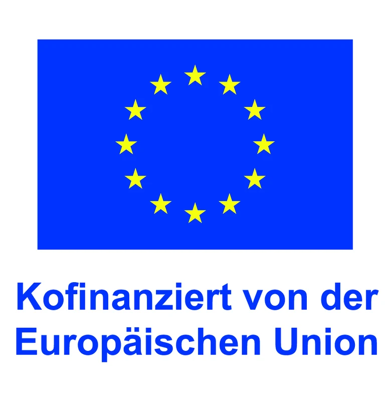 EU-Flagge mit Schriftzug darunter: Kofinanziert von der Europäischen Union