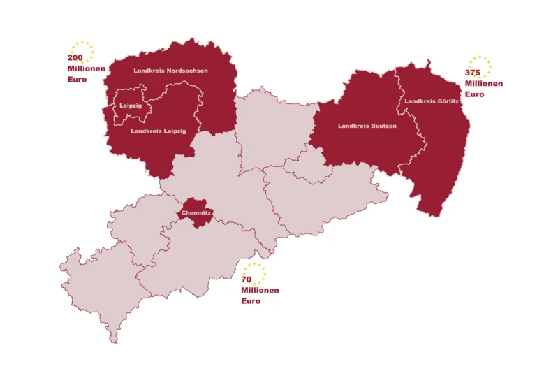 Sachsen-Karte mit den JTF-Fördergebieten